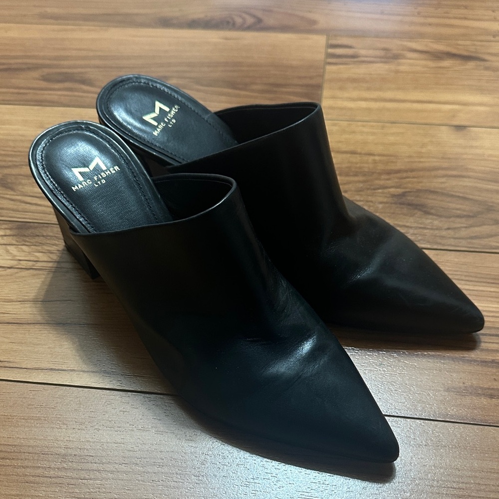 Marc Fisher Black Leather Mules